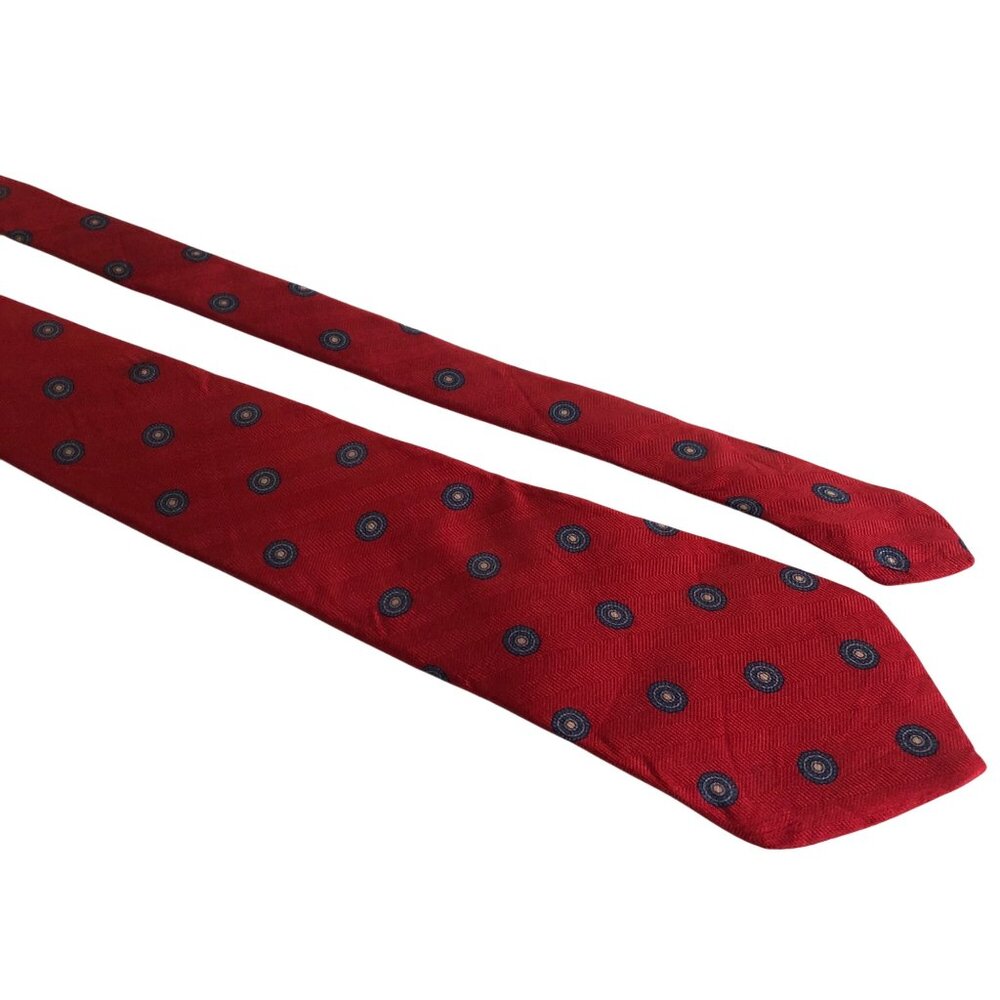 Kenneth Gordon Silk Tie Red Geometric Hand Printed in Italy Mens Necktie Office